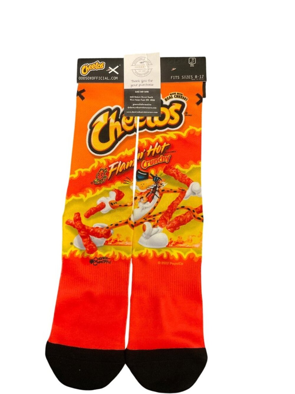 Cheetos Flamin Hot Crunchy Novelty Socks Fits Sizes 8-12 Bright Orange & Yellow
